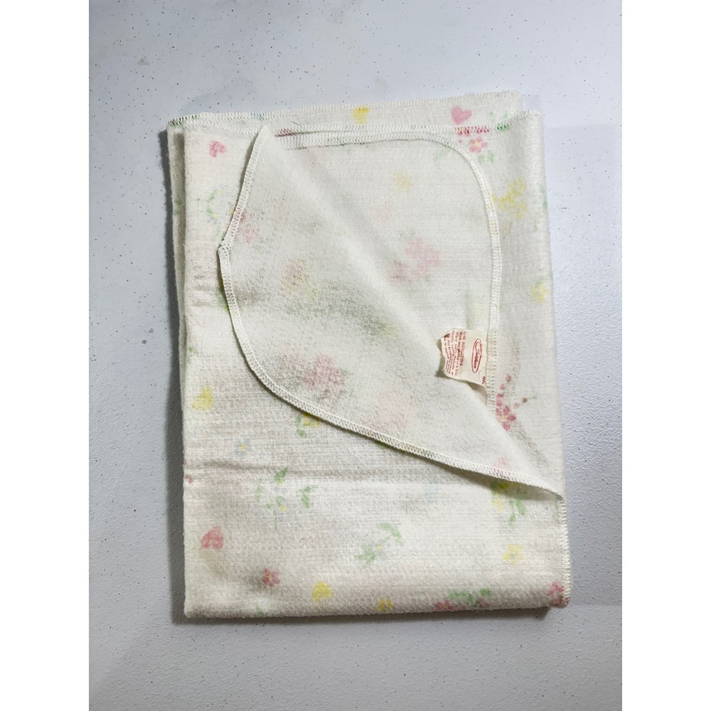 Vintage Chatham Baby Blanket Pastel Floral White Fleece Receiving Blanket‎ 35x26